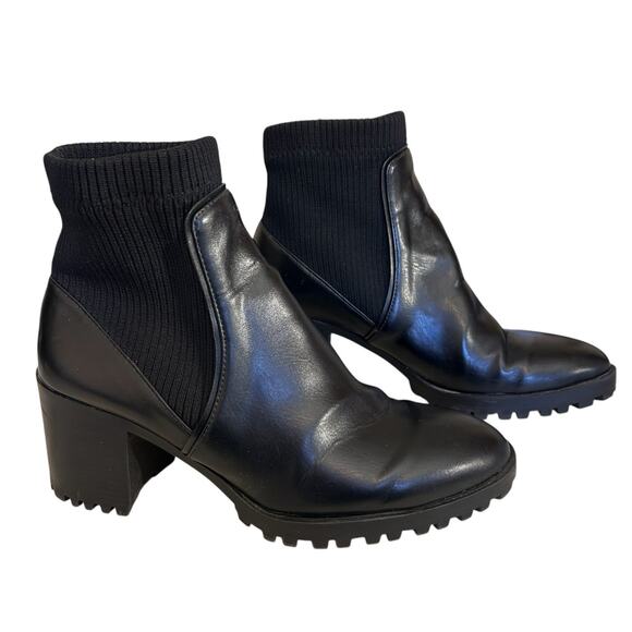 Zara Women’s Track Sole Ankle Moto Combat Chunky Heel Slip On Black Boots 7.5/38 - Picture 4 of 14